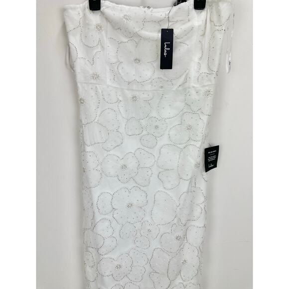 Lulus Loving Mentality White Tulle Beaded Strapless Midi Dress Cocktail XL NWT - Picture 6 of 12